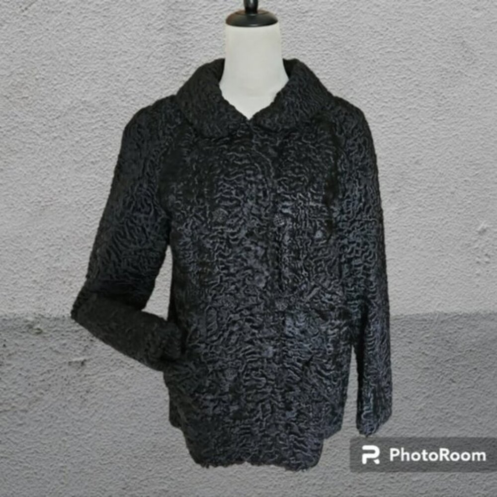 Reckmeyer's Furrier Milwaukee Vintage 1940's Black Persian Lamb Jacket EUC